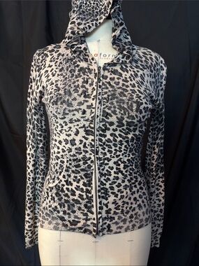 Leopard Print Zip Hoodie - Black & Cream